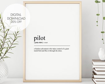 Pilot Definition Printable Wall Art | Pilot Dictionary Poster | Fun Prints | Minimalist Dictionary Print | Typography Art | Instant Download