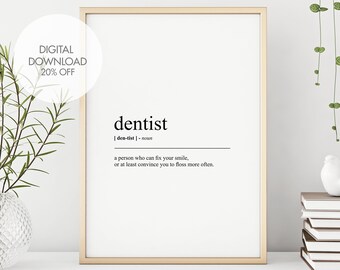 Dentist Funny Definition Print | Gift for Dentist | Dictionary Poster |  Minimalist Wall Art | Printable Quote | Instant Download
