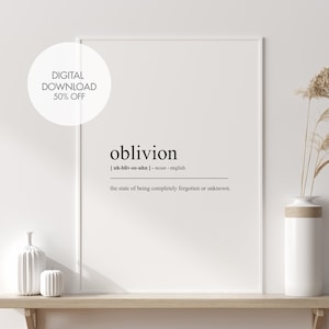 Oblivion Definition Print | Oblivion Dictionary Poster | English Print | Oblivion Printable Wall Art | Instant Digital Download