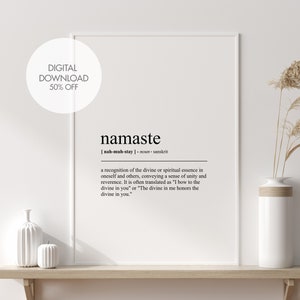 Stampa definizione Namaste / Arte della parete Namaste / Stampa indù / Arte della parete in sanscrito / Decorazione della parete del soggiorno / Download digitale istantaneo