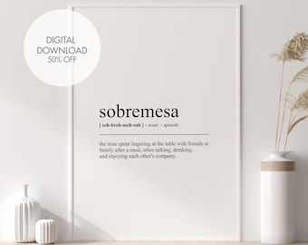 Sobramesa Definition Printable Wall Art | Sobramesa Dictionary Poster | Spanish Wall Art | Spanish Typography Art | Printable Art Prints
