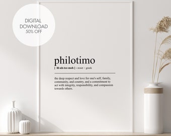 Philotimo Definition Print | Philotimo Wall Art | Friendship Print | Gift for Friend | Living Room Wall Decor | Instant Digital Download
