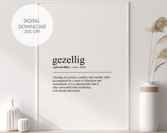 Gezellig Definition Print | Gezellig Dictionary Art Print | Dutch Wall Art | Minimalistic Dutch Poster | Printable Quote | Instant Download