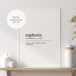 Euphoria Definition Druck | Euphoria Wandkunst | Englische Wortkunst | Geschenk für Freund | Wohnzimmer Wand Dekor | Sofortiger digitaler Download