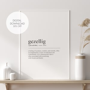 Definição de Gezellig Impressão | Impressão da arte do dicionário de Gezellig | Arte de parede holandesa | Pôster holandês minimalista | Citação para impressão | Download instantâneo