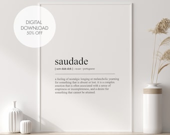 Saudade Definition Print | Saudade Wall Art | Portuguese Wall Art | Portuguese Prints | Minimalist Dictionary Definition Wall Art Printable