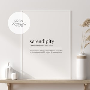 Serendipity Definition Print | Serendipity Dictionary Poster | Black and White Dictionary Print | Scandinavian Wall Art | Instant Download