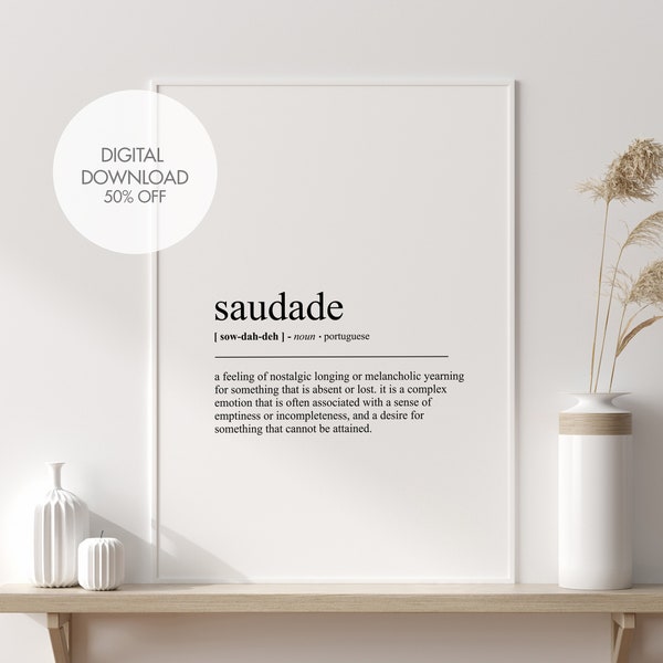 Impression de définition de Saudade | Art mural Saudade | Art mural portugais | Estampes portugaises | Définition du dictionnaire minimaliste Art mural imprimable