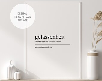 Gelassenheitの定義プリント | ドイツ語のワードアートプリント | ドイツ人への贈り物 | ミニマルなウォールアートプリント | 印刷可能な名言 | すぐにダウンロード