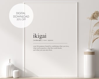 Ikigai Definition Druck | Ikigai Wand Kunst | Denkweise Druck | Sinnvolles Geschenk für Freund | Motivierende Wanddekoration | Sofortiger digitaler Download
