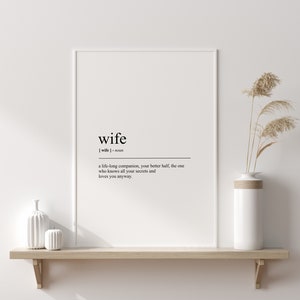 Wife Definition Print Wife Wall Art Anniversary Gifts Gift for