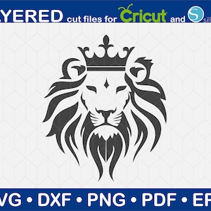 Roi Lion SVG, Tête de Lion avec Couronne Svg, Fichier pour Cricut, Silhouette, Visage Animal Png, Vecteur, Png, Eps, Pdf
