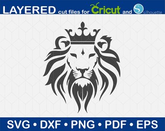 Löwe König SVG, Löwenkopf mit Krone Svg, Datei für Cricut, Silhouette, Animal Face Png, Vektor, Png, Eps, Pdf