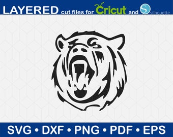 Grizzly Bear Head Svg, Grizzly Face Svg, Cricut Cut bestanden, Silhouette, Bear Clipart, Dxf, Png, Pdf, Eps