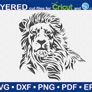 ライオンの頭 SVG、ライオンキング SVG、クリカット用クリップアートファイル、シルエット、動物の頭、ベクターファイル、Png、Eps、Pdf、Dxf