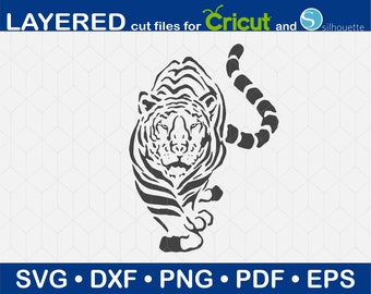 Wandelen Tijger Svg, Tiger Head Svg, Wild Animal Face, Zoo Clipart, Instant Download Dxf, Png, Pdf, Eps Cut File
