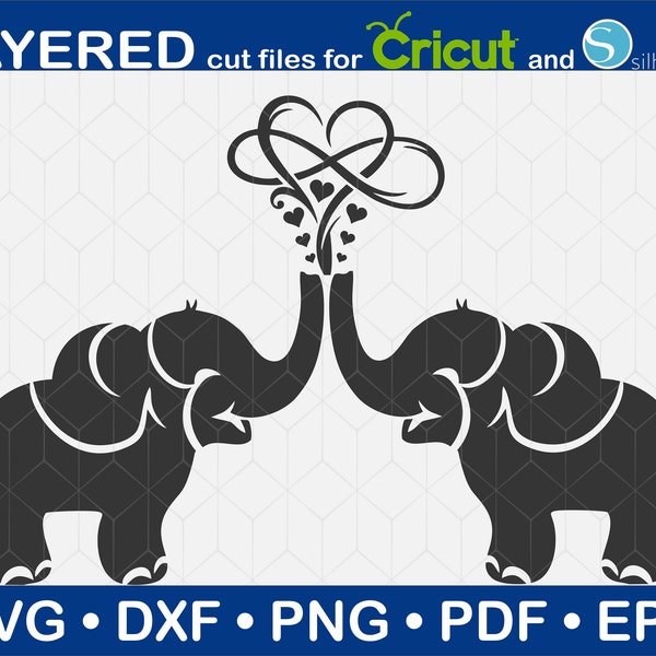 Elephant Love Svg, Infinity Heart Svg, Baby Elephant - Instant Digital Download, Cute Elephant File, Cricut & Silhouette