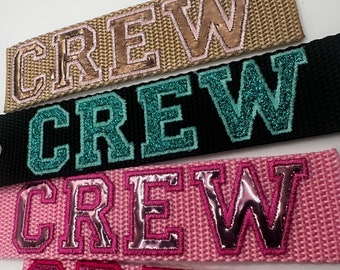 Glitter Foil Personalized Embroidered Grommet "Crew" Tag  NEW COLORS ADDED!