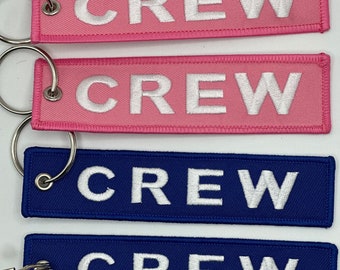 The PINK (single) or Blue (single) Crew Keychain for Aviation Keychains Luggage Tag Embroidery Crew Key Ring Chain Flight Attendant Gift