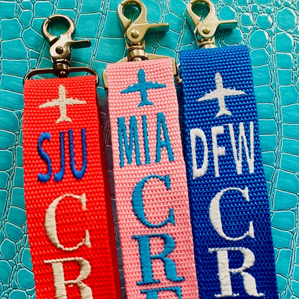 Double sided Flight Crew Luggage Strap Embroidered Tag w/D-ring Lobster Clasp New strap Colors!