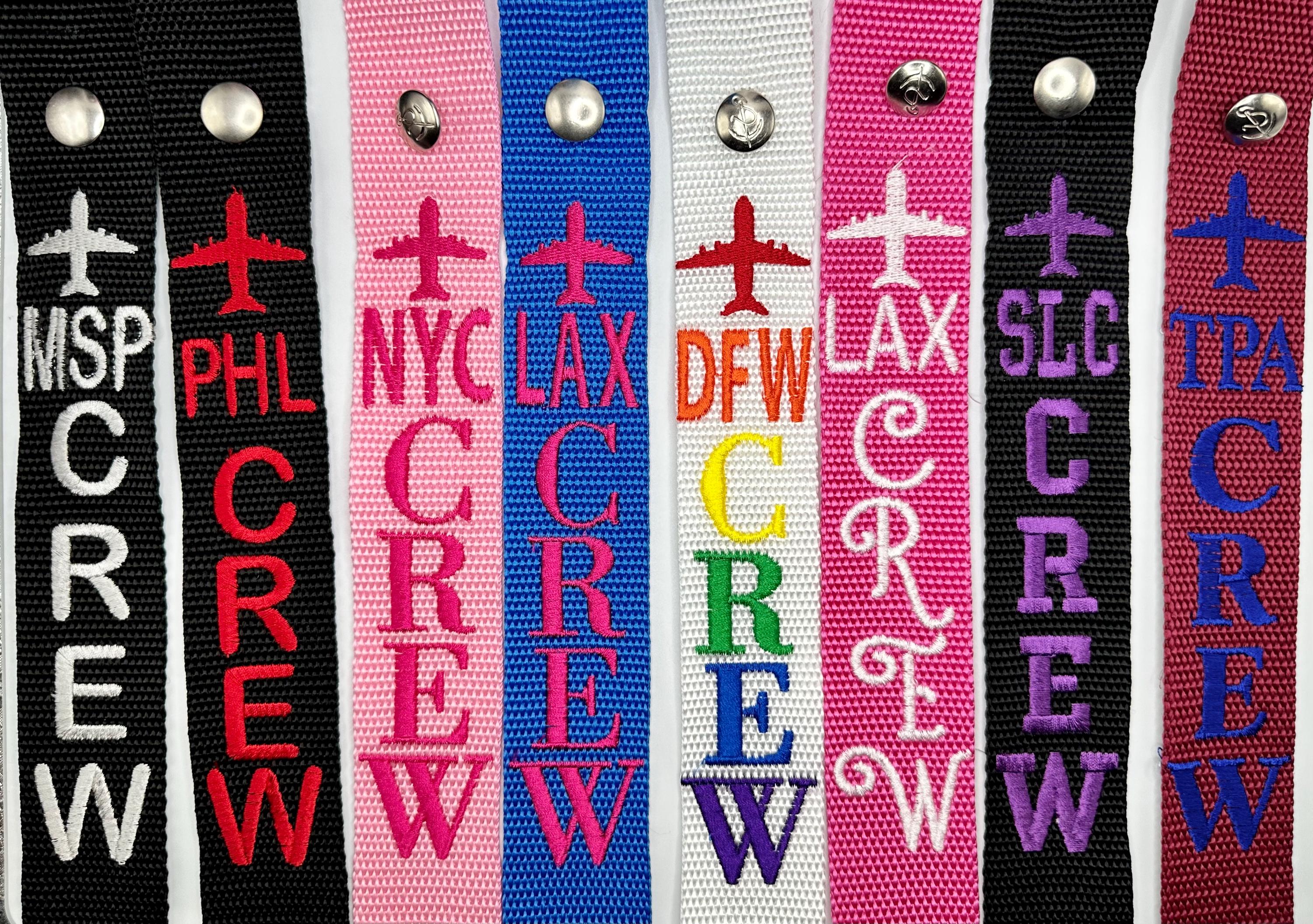 Flight Crew Luggage Strap Embroidered New Strap Colors!  New Font and Strap colors available now! Free Shipping!