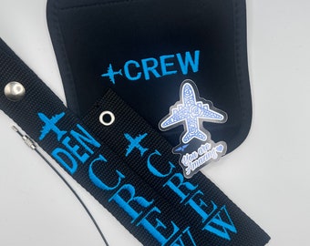 Flight Attendant Crew 4 Piece Luggage Strap Gift Set Embroidered FREE Shipping!