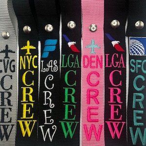 Design Your own Flight Crew Luggage Strap/Jet Tag Embroidered New Strap Colors Flight attendant Luggage tag image 1