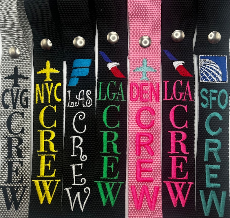 Design Your own Flight Crew Luggage Strap/Jet Tag Embroidered New Strap Colors Flight attendant Luggage tag image 1