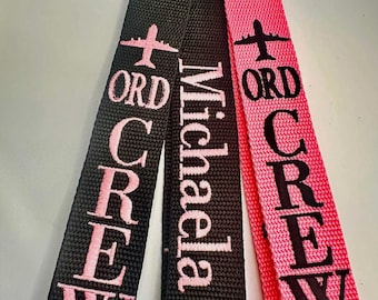 Design Your own Flight Crew Double Sided  Luggage Strap/Jet Tag Embroidered New Strap Colors! Flight attendant Luggage tag NEW Options