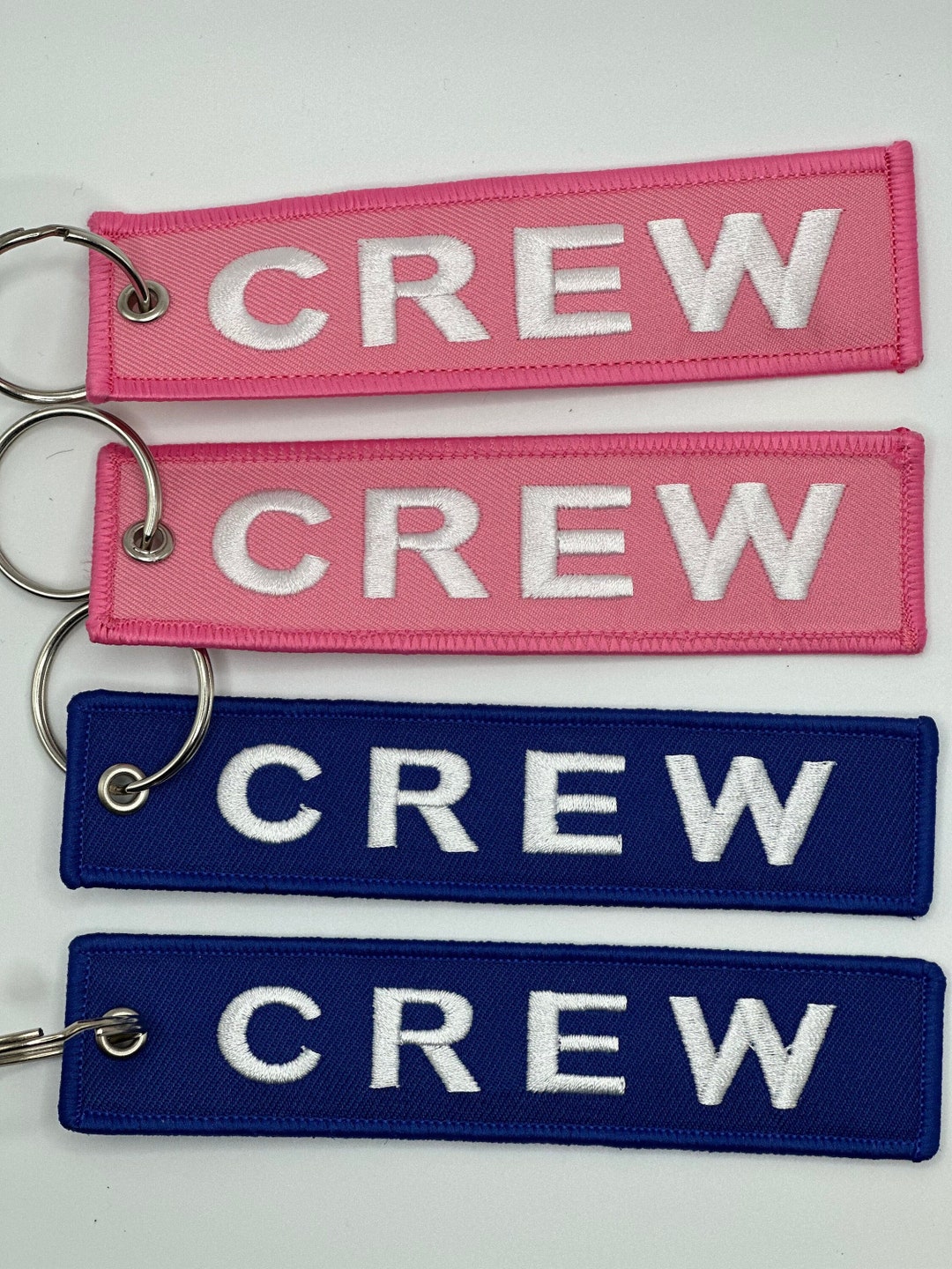 The PINK single or Blue single Crew Keychain for Aviation Keychains Luggage Tag Embroidery Crew