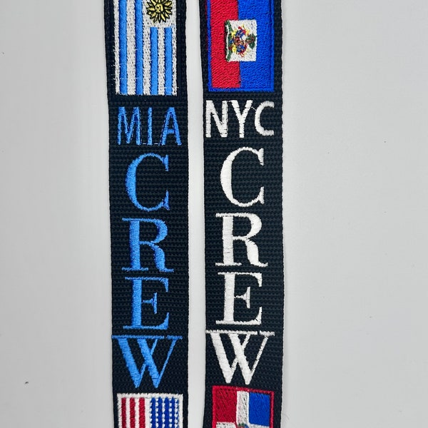 Double (2) International Flags Flight Crew Luggage Strap/Embroidered /New Strap Colors!