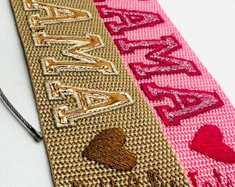 Trendy - Mama Luggage Tag Bag tag - With Kids Names - Varsity - Glitter Mama BAG Diaper - Embroidered TAG GIFTS
