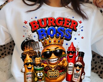 Burger Boss PNG / Design divertente per maglietta barbecue / Sublimazione per barbecue patriottico / BBQ Grill Master PNG / Grafica per barbecue estivo / 4 luglio PNG
