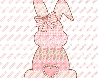 Patterned Easter Bunny, Coquette PNG, Happy Easter Png, Pink Easter Bow Png, Floral Spring Png, Girls Womens Pink Easter Png, Shabby Chic