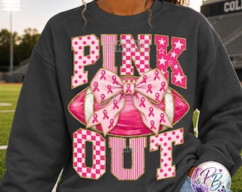 Pink Out Football PNG, Breast Cancer Sublimation Dtf Design, Coquette Ribbon Football Graphic, Game Day PNG, Digital Download