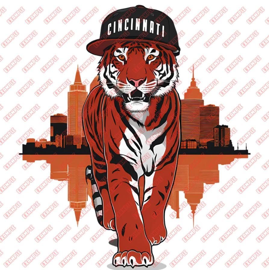Cincinnati Skyline With Tiger Fan Art, PNG, Sports, Sublimation, Tshirt Design, Urban, Clipart, Cup, Instant Download, Football