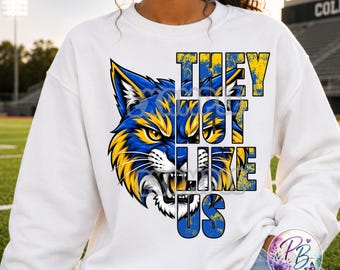 Blue and Gold Wildcat PNG, They Not Like Us Mascot Graphic, School Spirit Sublimation Design, Digital Download