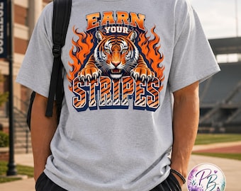 Earn Your Stripes Tiger PNG, Orange Blue Sublimation Design, Tiger Mascot Varsity Graphic, Game Day DTF, Digital Download