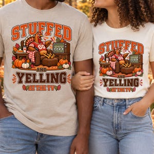 Stuffed and Yelling at the TV PNG Bundle, Funny Thanksgiving Football Couple PNG, Turkey Game Day Sublimation, Fall Football Design