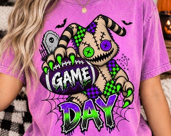 Purple Green Halloween PNG, Spooky Game Day Sublimation Design, Patchwork Monster Football Graphic, Halloween Sports DTF, Digital Download