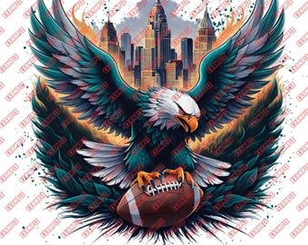 Eagle Holding a Football With the Philadelphia Skyline, Fan Art, PNG, Sublimation, Tshirt Design, Urban, Cup, Instant Download, Football
