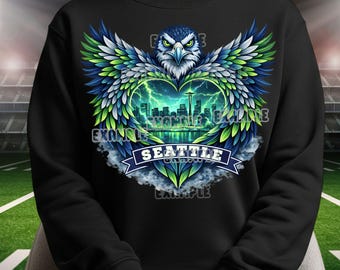 Design per maglietta di Seattle - Skyline vettoriale con cuore - Download digitale per DTF, sublimazione e PNG - Download istantaneo - Skyline di Seattle