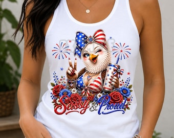 Ragazza aquila patriottica PNG, PNG sfacciata e orgogliosa, design per sublimazione del 4 luglio, aquila con bandiera americana, download PNG USA
