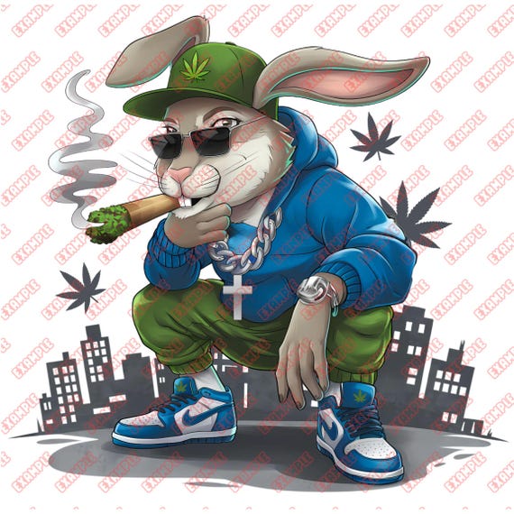 Bunny Smoking Weed PNG Easter Bunny Png Urban Easter Bunny 420 Bunny Smoking A Blunt Digital Download, Sublimation, Dtf, Shirt, Printable
