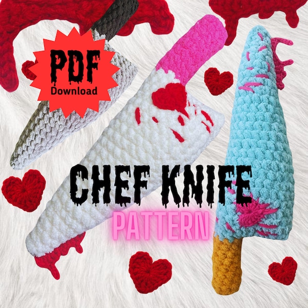 Chef knife - PDF crochet PATTERN, scream, ghost face, love, blood, knife, amigurumi, plushy, low sew