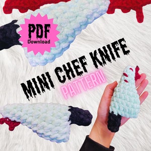 Minikoksmes - pdf-haakpatroon, geest, horror, liefde, bloed, mes, amigurumi, halloween, pluche, laag naaiwerk
