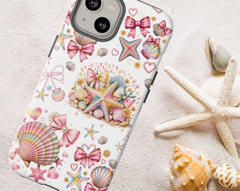 Cover per telefono con conchiglia e stella marina color pastello / Design con fiocco kawaii / Cover per telefono rosa / Cover per telefono con conchiglia / Cover per telefono carina / Cover per telefono con stella marina