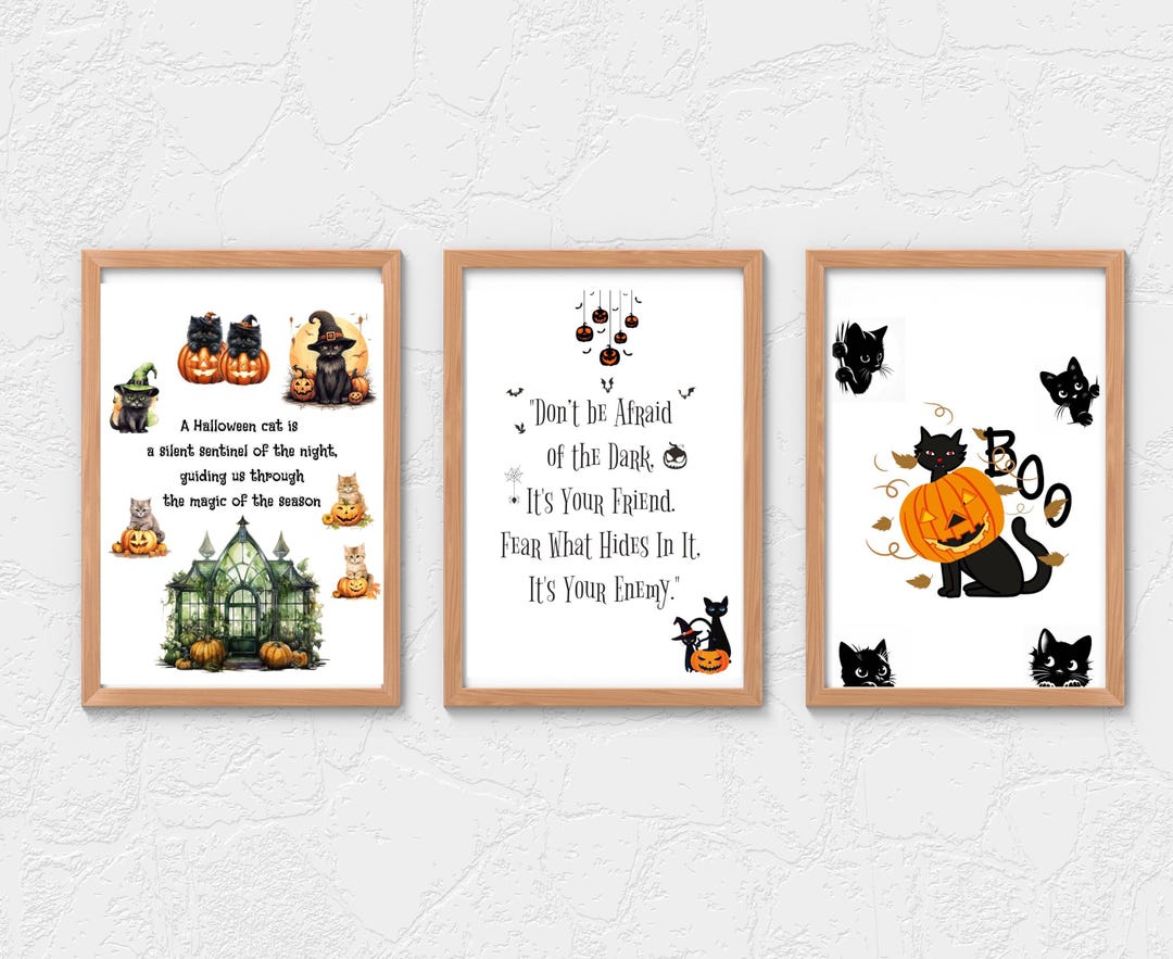 Spooky Halloween Cat Wall Art Set Printable Halloween Wall Decor ...
