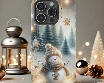 Christmas Snowman Phone Case | Christmas Case for iPhone & Samsung | Cute Winter Snowy Scene | Christmas Gift for Snowman Lovers | Xmas case