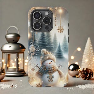 Christmas Snowman Phone Case | Christmas Case for iPhone & Samsung | Cute Winter Snowy Scene | Christmas Gift for Snowman Lovers | Xmas case